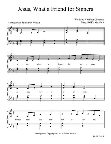 Jesus, What a Friend for Sinners (Two Octave, Early-Intermediate Piano Solo)