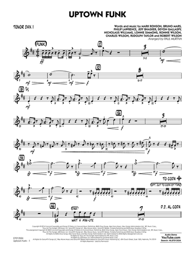 Uptown Funk (feat. Bruno Mars) (arr. Paul Murtha) - Tenor Sax 1