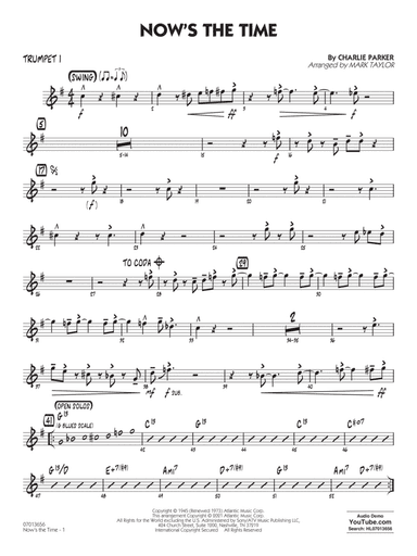 Now's the Time (arr. Mark Taylor) - Trumpet 1