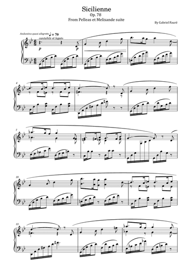 Gabriel Fauré - Sicilienne Op. 78 - For Piano Solo - Original