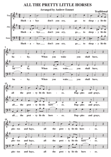 All The Pretty Little Horses A Cappella SABass