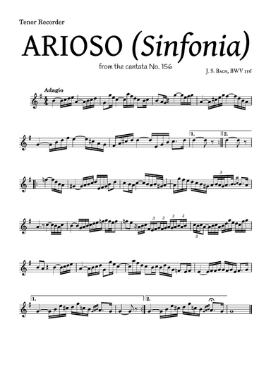 ARIOSO, by J. S. Bach (sinfonia) - for Tenor Recorder and accompaniment