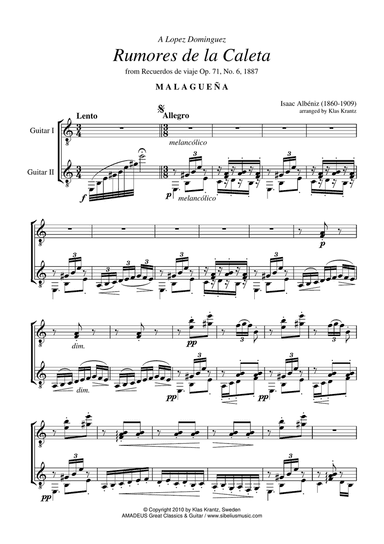 Rumores de la Caleta Op. 71 No. 6 for guitar duo