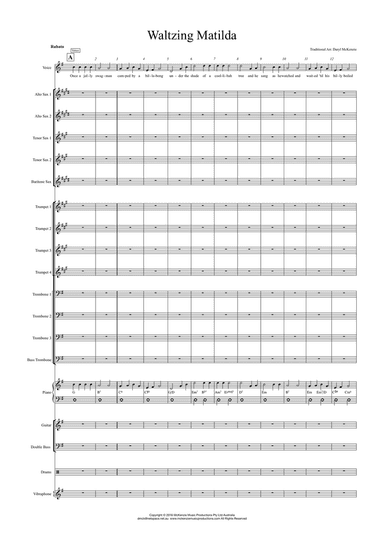 Waltzing Matilda - Voice with Big Band Key of G to Ab Swing version