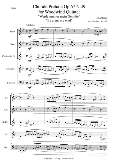 Chorale Prelude Op.67 N.49 for Woodwind Quintet