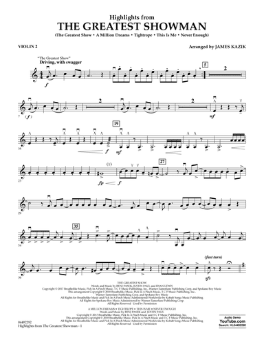 Highlights from The Greatest Showman (arr. James Kazik) - Violin 2