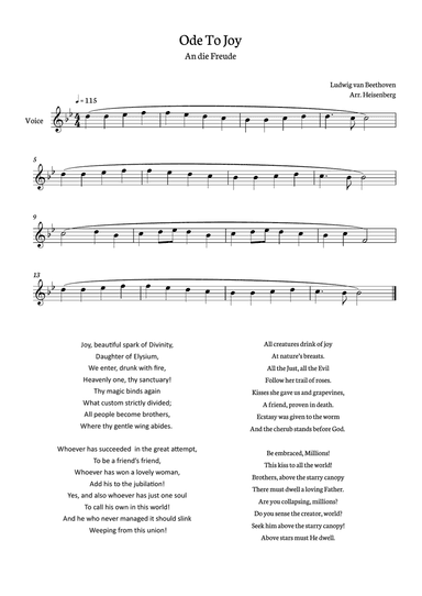 Beethoven - Ode To Joy for voice in Bb (Lyrics in English)