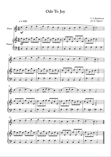 Ode To Joy, Ludwig Van Beethoven, For Flute & Piano