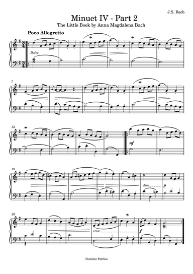 Minuet IV - Poco Allegretto - nº 2 By Johann Sebastian Bach - The Little Book by Anna Magdalena Bach