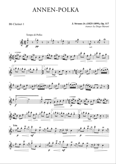 Annen-Polka for Clarinet Quartet