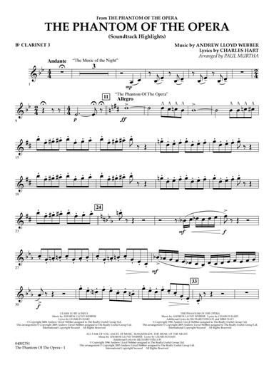 The Phantom Of The Opera (Soundtrack Highlights) (arr. Paul Murtha) - Bb Clarinet 3