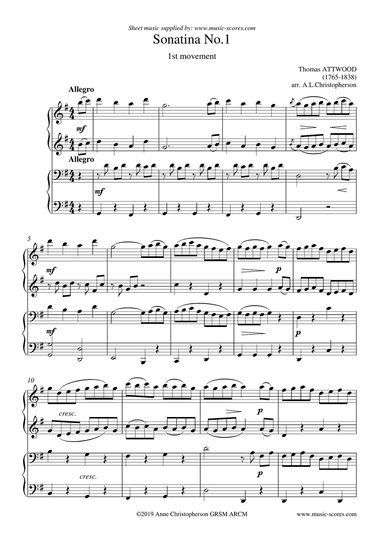 Attwood Sonatina No.1: 1st Movement: Piano Duet