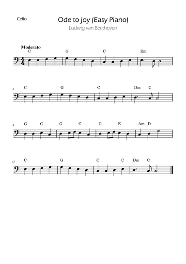 Ode To Joy - Easy Cello with Chords