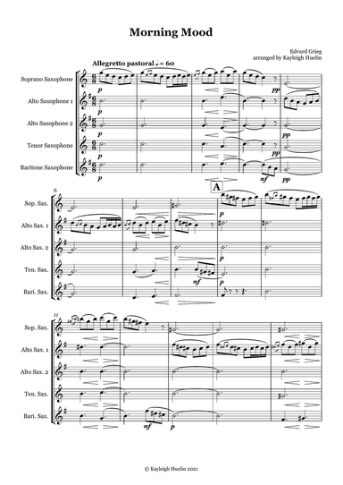 Morning Mood by Edvard Grieg - Saxophone quintet (SAATB)