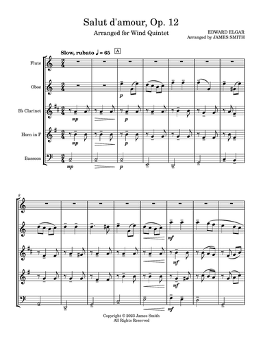 Salut d'amour, Op. 12 for Wind Quintet