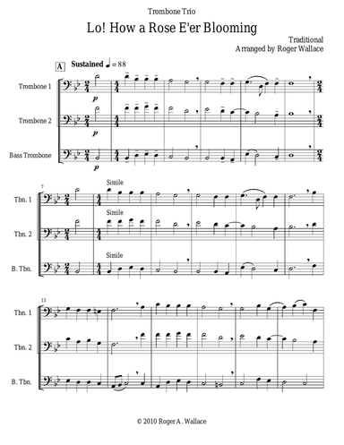 Lo! How a Rose E'er Blooming (Trombone Trio)