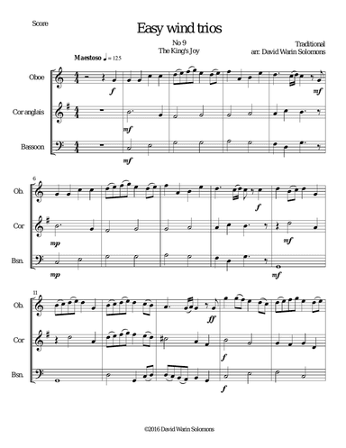 The King's Joy for double-reed trio (oboe, cor anglais, bassoon)
