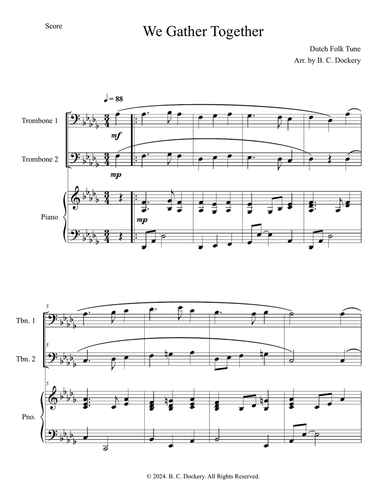 We Gather Together (Trombone Duet with Piano Accompaniment)