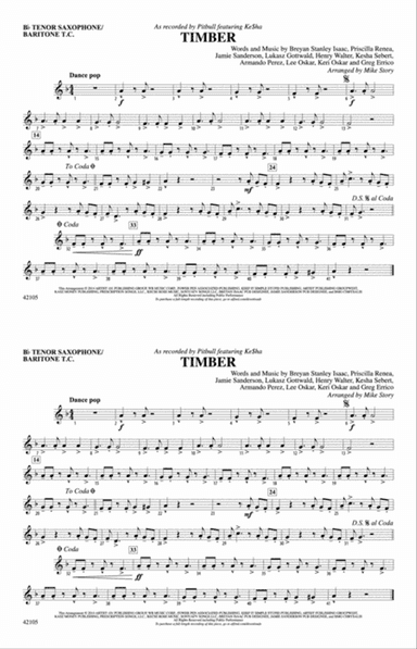 Timber: Bb Tenor Saxophone/Bartione Treble Clef