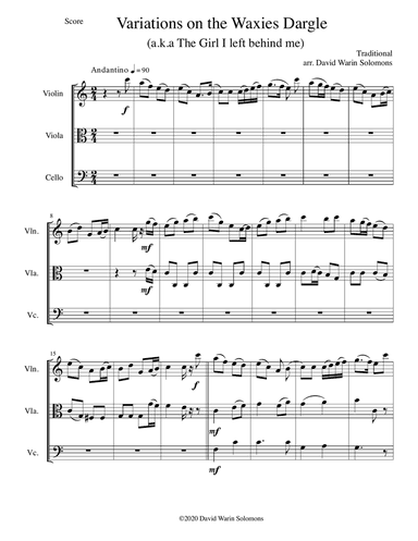 Variations on The Waxies' Dargle (or The girl I left behind me) for string trio