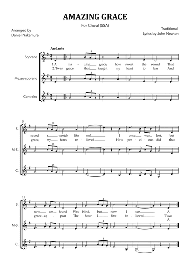Amazing Grace (for Choral - SSA)