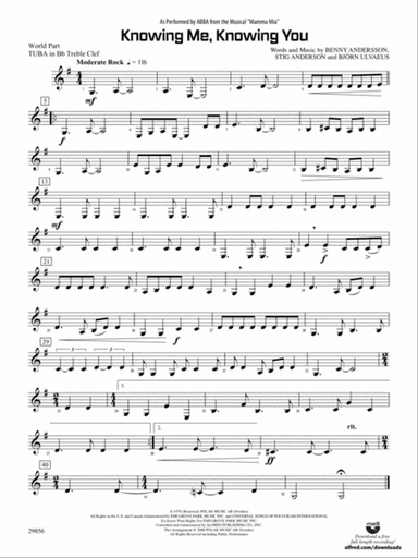 Knowing Me, Knowing You (As performed by ABBA from the musical Mamma Mia): (wp) B-flat Tuba T.C.