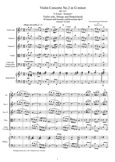 Vivaldi - Violin Concerto No.2 in G minor RV 315 (Summer) Op.8 for Violin, Strings and Harpsichord