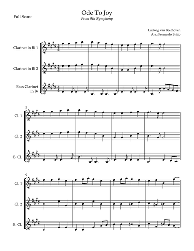 Ode To Joy Theme (from Beethoven's 9th Symphony) for Clarinet Trio