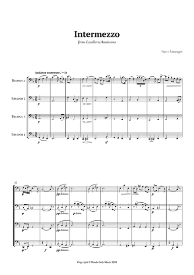 Intermezzo from Cavalleria Rusticana by Mascagni for Bassoon Quartet