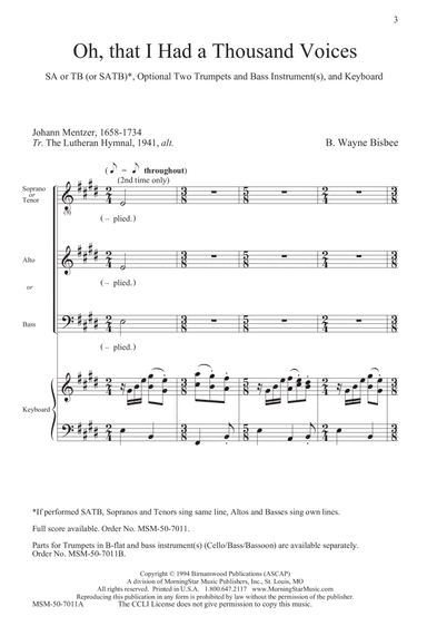 Oh, That I Had a Thousand Voices (Choral Score)