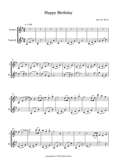 Happy Birthday, for two violins