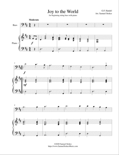 Joy to the World - for beginning string bass with optional piano accompaniment