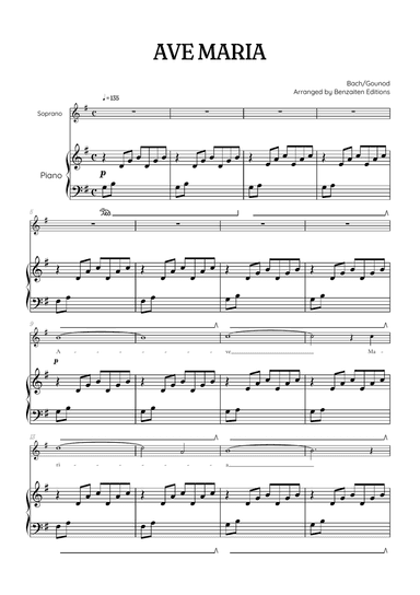 Bach / Gounod Ave Maria in G major • soprano sheet music with piano accompaniment