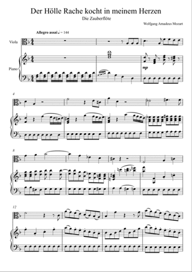 W.A Mozart - Der Hölle Rache kocht in meinem Herzen (Die Zauberflöte) Viola Solo - F Key