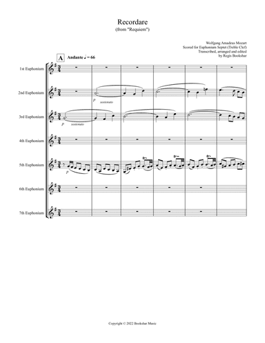 Recordare (from "Requiem") (F) (Euphonium Septet - Treble Clef)