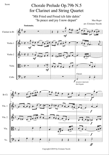 Chorale Prelude Op.79b N.5 for Clarinet and String Quartet
