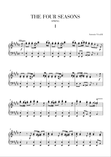 VIVALDI: The Four Seasons - Spring - 1st mov. - Advanced Intermediate Piano