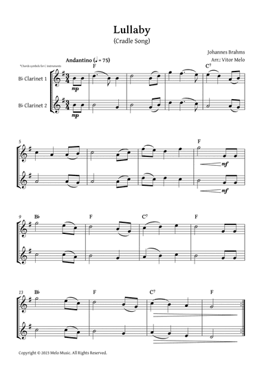 Brahms Lullaby - Clarinet duet