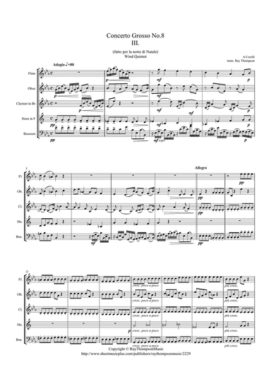 Corelli: Concerto Grosso Op.6 No.8 (Christmas Concerto) III (Adagio/Allegro/Adagio) - wind quintet