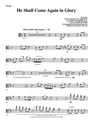 He Shall Come Again in Glory (arr. Thomas Grassi) - Viola