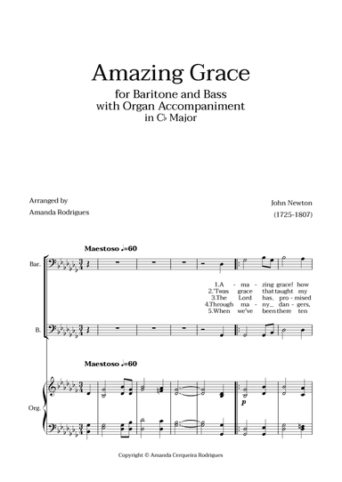 Amazing Grace in Cb Major - Baritone and Bass with Organ Accompaniment