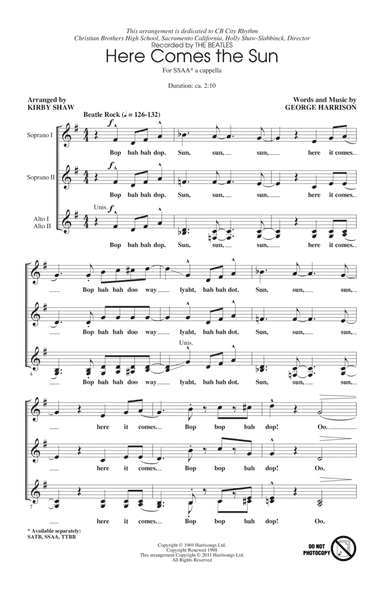 Here Comes The Sun (arr. Kirby Shaw)