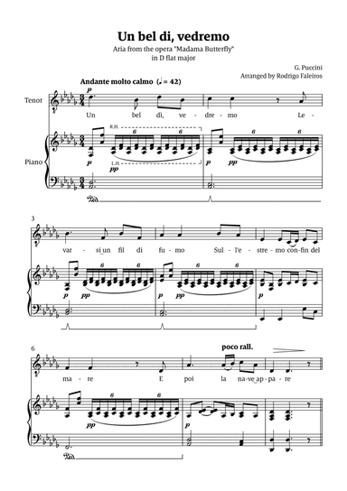 Un Bel Di Vedremo (from Madama Butterfly) - for Tenor - in Db major