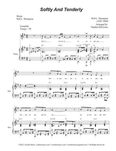 Softly And Tenderly (Vocal solo - High Key)