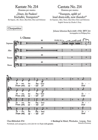Cantata BWV 214 "Trumpets, uplift ye! loud drum-rolls, now thunder!"
