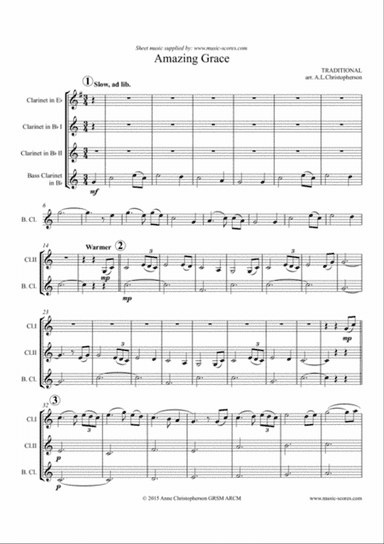 Amazing Grace - Eb Clarinet, 2 Bb Clarinets, Bass Clarinet