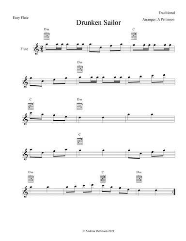 Drunken Sailor for Easy Flute