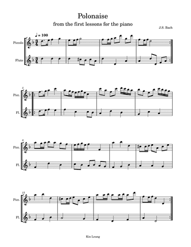 Polonaise for piccolo and flute duet