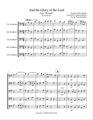 And the Glory of the Lord (from "Messiah") (G) (Trombone Quintet)