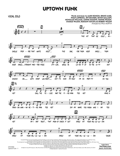 Uptown Funk (feat. Bruno Mars) (arr. Paul Murtha) - Vocal Solo